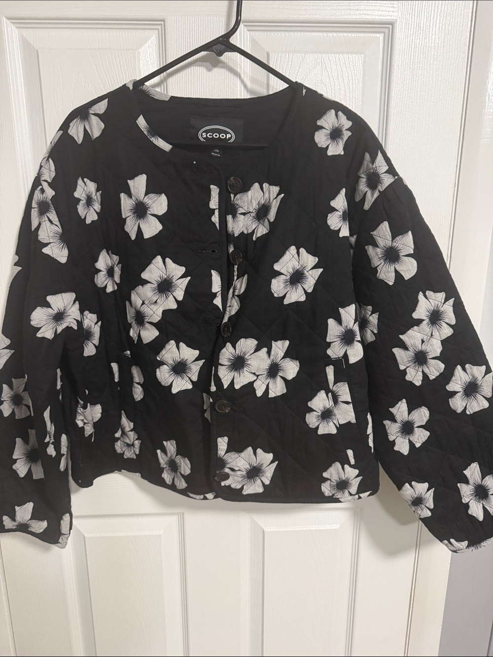 Scoop Black Floral Quilted Bomber Jacket